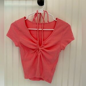 American Eagle Outfitters Pink Ruched Crop Blouse